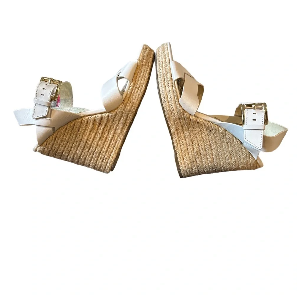 MICHAEL Michael Kors White Leather Espadrille Wedge Sandals